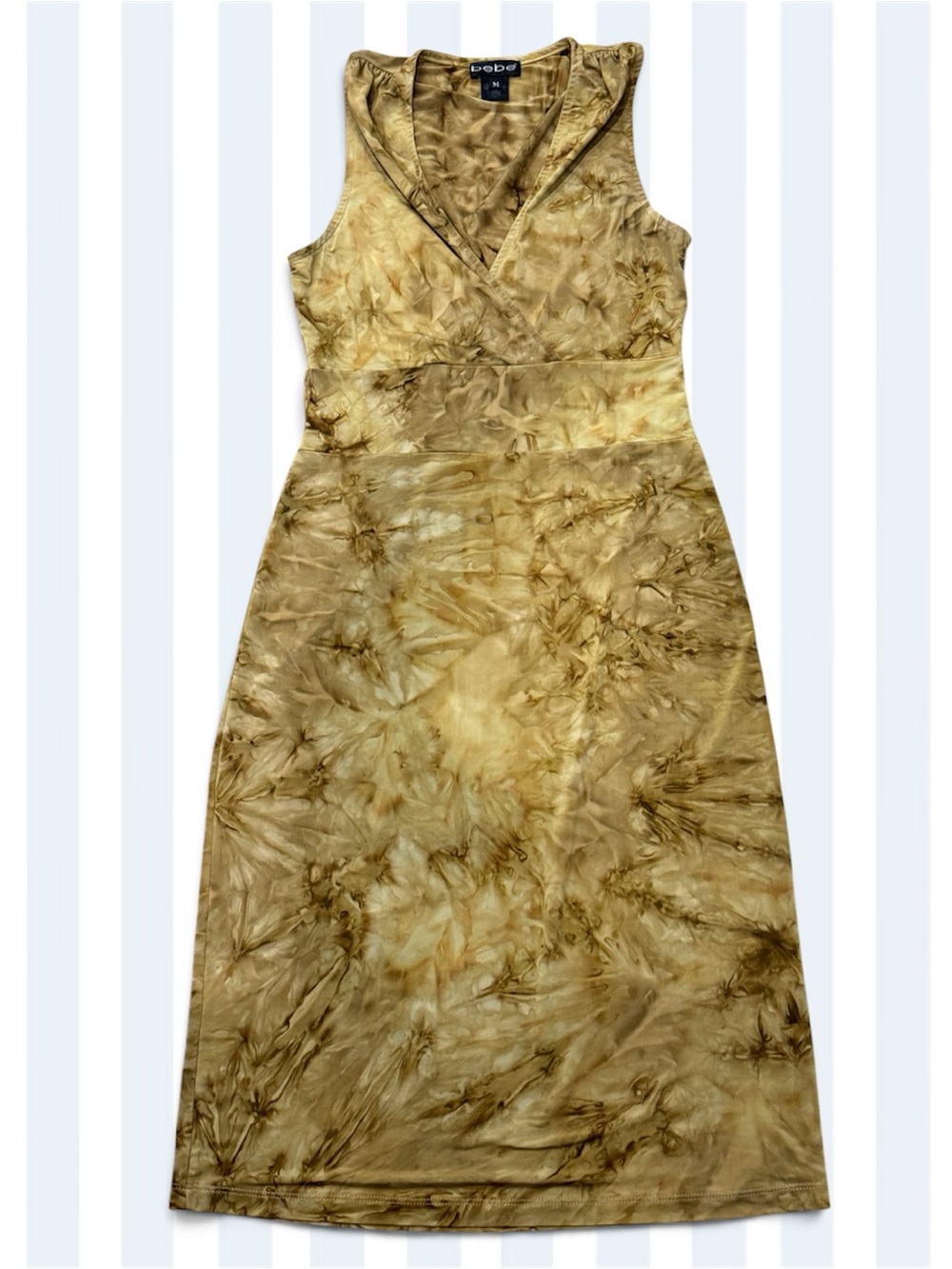 VTG 90s/Y2K Bebe Earthy Brown Tie Dye Dress Knee Length Sleeveless Stretchy M